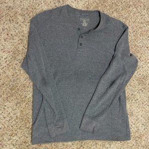NorthCrest Gray Henley Button Crew Shirt - Large